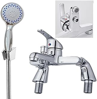 Shower Mixer Taps Modern Bath Taps with Shower Head Bath Filler Bath Shower Mixer Tap Shower Mixer Taps for Bathroom Bath Mixer Taps with Shower Chrome Solid Brass Sink Bath, with Hose Attachment