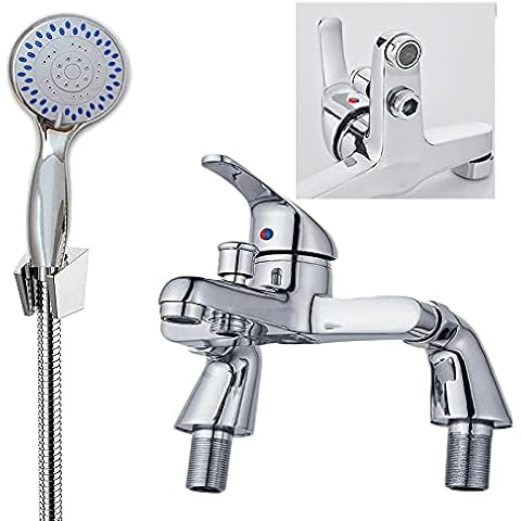 Shower Mixer Taps Bath Tub for Bathroom Luxury Bathroom Bath Filler Tap with Shower Mixer Taps Chrome Hand Held Solid Brass Sink Bath with Shower Handset and Hose Attachment Cover