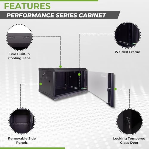 Image of NavePoint 6U Server Cabinet Wall Mount Rack Enclosure Includes 2 Fans, Locking Glass Door, Removable Side Panels - 6U Network Cabinet 17.7 inch Deep, 19 Inch Server Rack for IT and A /V Equipment