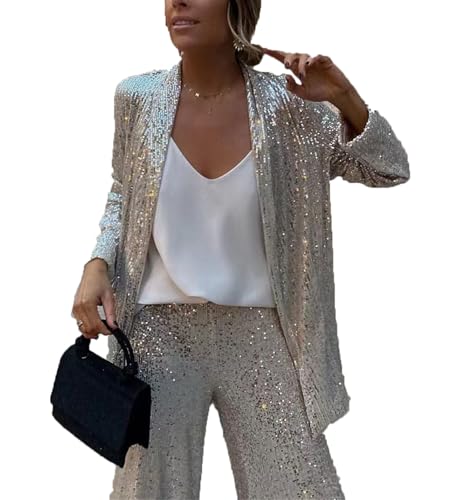 Women Sequins Suits Set Blazer Wedding Party Wear Sparkly Jacket Coat and  Glitter Wide Leg Pant Set - Product Details