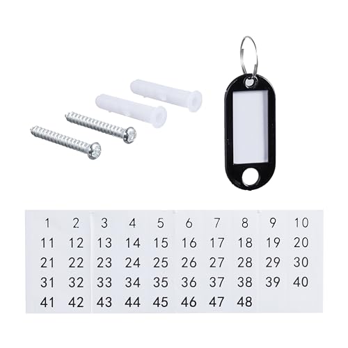 Relaxdays Schlüsselkasten, abschließbar, 48 Haken, mit Schlüsselanhängern, HxBxT: 25 x 18 x 8 cm, Schlüsselbox, schwarz