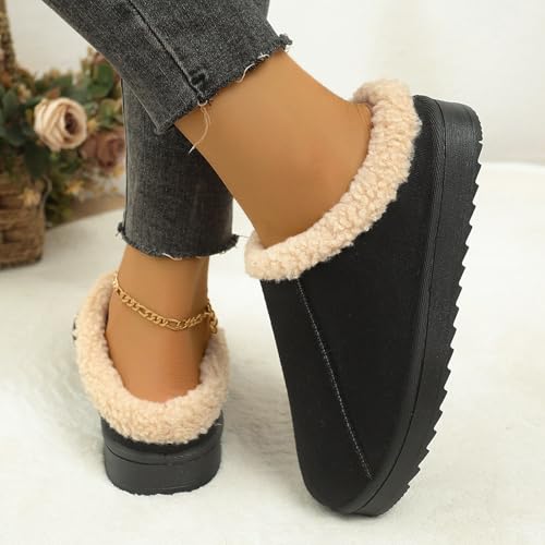 Womens Slippers Fleece Fuzzy Lined Memory Foam House Shoes for Indoor Outdoor Suede Leather Slipper Cozy Shoes with Plush Collar Women Platform Anti-Slip Warm Winter Fluffy Slippers2