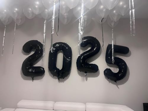Image of Number Balloons 25 Balloon 40 inch Black for 25 52 Birthday Decorations | Saturated Color, Large 40 inch, With Inflation Straw & Hanging Holes, Great for Men's Birthday, Gothic Theme Party, Halloween