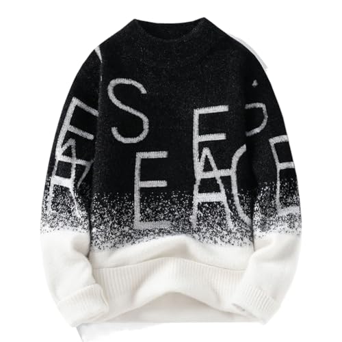 Men's Long-Sleeve Autumn and Winter Undershirt Knitted Sweaters.-Black-X-Large