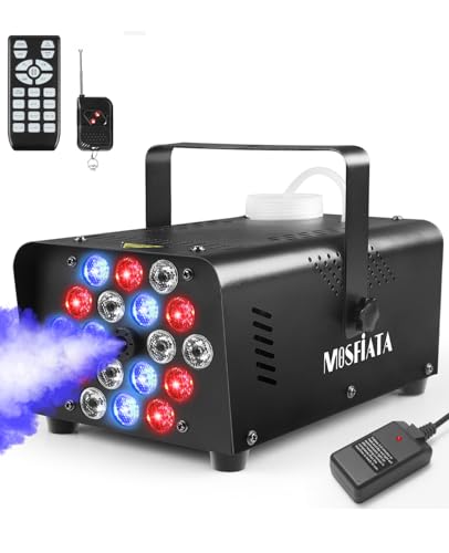 Máquina de fumo pequena 600 W com 18 LEDs RGB integrados para festas, Halloween, casamentos, discoteca, DJ efeito cenário