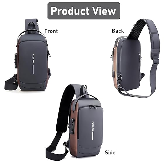 Image of MATCH MADE Anti-theft Waterproof Chest Sling Bag for Men with Password Lock & USB Charging - Travel Hiking Crossbody Daypack Backpack