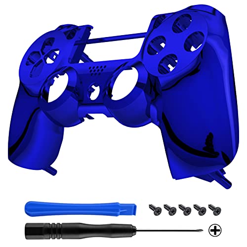 eXtremeRate Chrome Blue Edition Custom Front Housing Shell Faceplate Compatible with ps4 Pro Slim Controller CUH-ZCT2 JDM-040 JDM-050 JDM-055 - Controller NOT Included