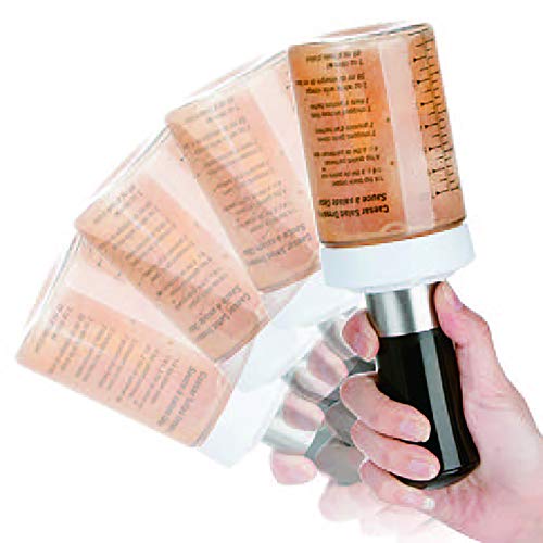 HEAVY DUTY GLASS SALAD DRESSING SHAKER BOTTLE CONTAINER FOR THICKER RANCH DRESSINGS and GRAVY • Leak Proof • Mixer Dispenser with Measurements and Recipes • Reusable Vinaigrette Cruet • 10 oz (Gray) - Thumbnail 4