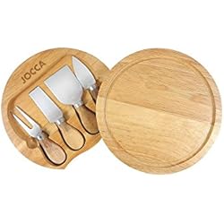 JOCCA - Set Tabla de Quesos y Cuchillos | Tabla de Madera Quesos + Cuchillos para queso | 20cm | 4 cuchillos | Acero inoxidable | Ideal para Amigos, Familiares