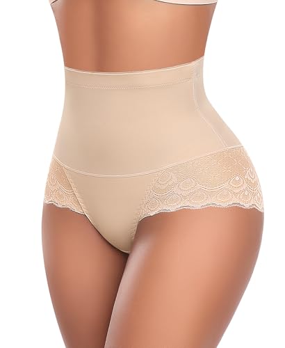 Image of Werena Tummy Control Shapewear Panties for Women High Waist Body Shaper Underwear Lace Shaping Girdle Briefs