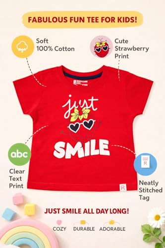 Image of BODYCARE Infant Baby Girls Cotton T-Shirt Round Neck Half Sleeves Ultra Soft Breathable Fabric Regular Fit Casual Tee Summer Wear Top for Kids