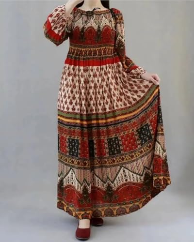 Image of Women's Cotton Dress Jaipuri Sanganeri Print Midi Long Dress Printed Fit and Flare Maxi Dress A-Line Gown Dress Maxi Skirt, Mandala (Free Size)