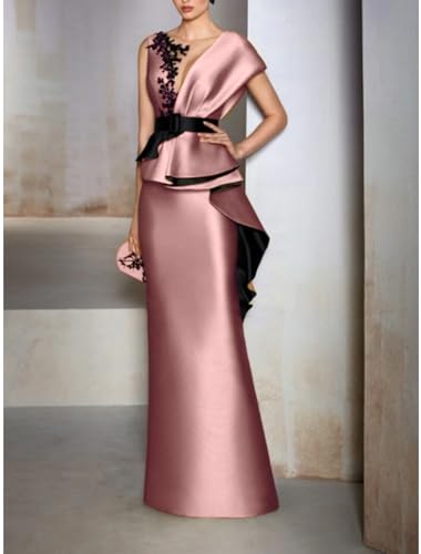 Sheath/Column Wedding Guest Dress Formal Evening Gown Floor Length V Neck Short Sleeve Embroidery Appliques 20242