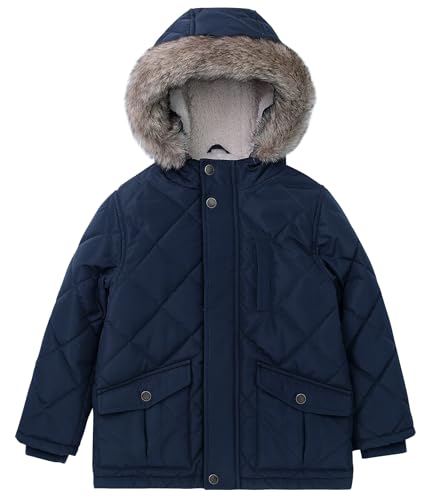 maoo garden Toddler Boys Sherpa Lined Winter Jacket 3-7 Years Little Kids Puffer Fur Hood Water-Resistant Coat