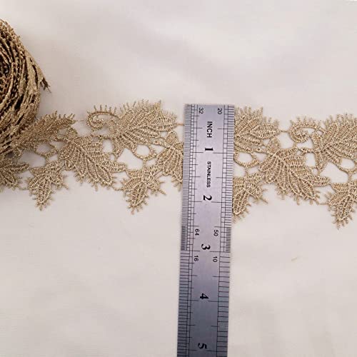 Idongcai Gold Lace Trim With Leaves, Gold Metallic Venice Lace, Guipure Lace Trim For Wedding Bridal Dress Diy Sewing Craft Diy Craft,Home Decor(4.8 Yards) #TOP1