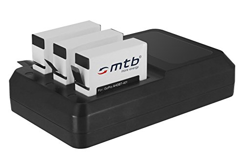 2X Akku (1160 mAh) + Triple-Ladegerät für GoPro Hero 4 Black, Silver Edition/incl. USB-Kabel und Stromkabel - Image 3