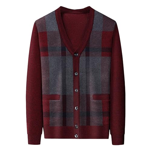 Buttons Argyle Pattern Mens Cardigans Men V Neck Pocket Sweaters Cardigan Slim Fit Button Knit Sweater