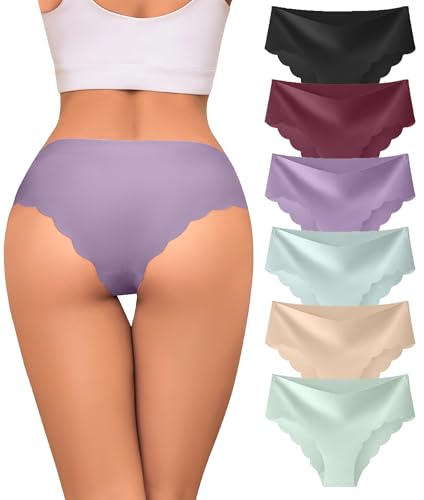 Image of Sexy Seamless Underwear Wave Edge No Show Bikini Panties V-waist Ice Silk Hipster Lady Cheeky Invisibles Briefs 6 Pack