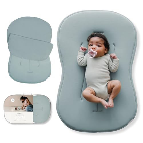 Image of snuggle me® Baby Lounger Curve (0-6 Months) - Premium Organic Cotton with Foam Core, Machine-Washable Cover, Buttery-Soft & Breathable Infant Lounger with Travel Bag (30 in x 20 in x 1.9 in) - Slate