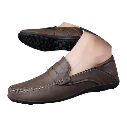 Mocasines de cuero retro para hombre con diseño liso e impermeable en gris