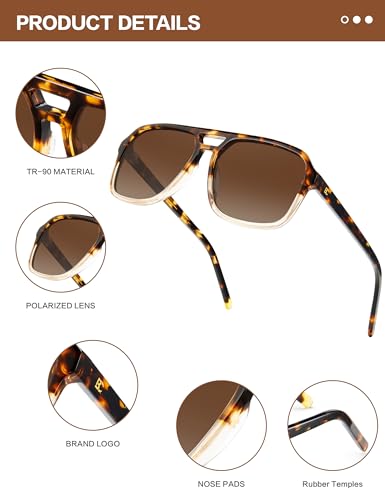 Image of BIRCEN Mens Acetate Polarized Sunglasses: Retro Square Sun Glasses UV400 Protection Anti-Glare Shades for Driving Travel