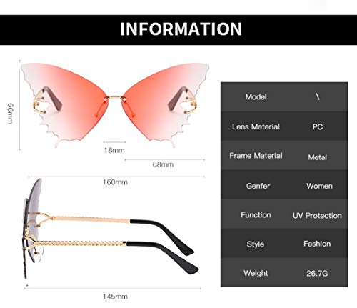 YAMEIZE Fashion Butterfly Rimless Sunglasses for Women Vintage Metal Frame Eyewear UV Protection2