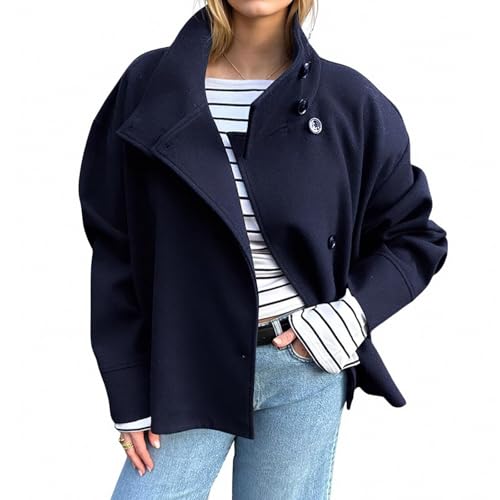 Dasongff Manteau Court en Laine à Col Montant et Boutonnage Simple pour Femme avec Poches