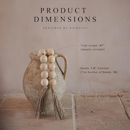 RUIRUICO Extra Large Wood Bead Garland with 1.6