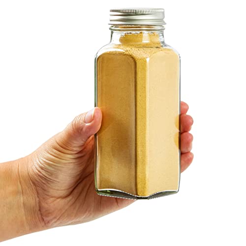 Talented Kitchen 8 Pack Large Glass Spice Bottles With 239 Preprinted Label Stickers, 8 Oz Empty Square Seasoning Jars With Shaker Lids & Silver Airtight Caps #TOP4