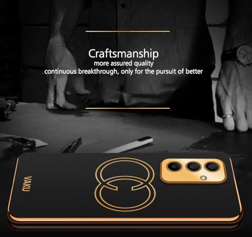 Image of Vaku Luxos Skylar Back Cover for Samsung Galaxy M34 5G with Leather Pattern Gold Electroplated Soft TPU Cover Shockproof Protective Case- Black