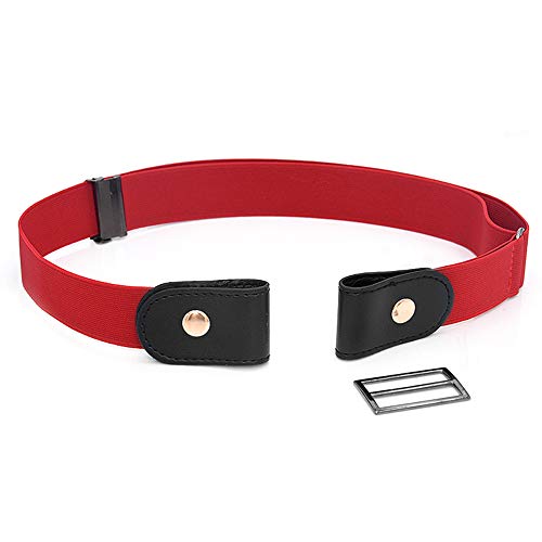 Booluee Buckle-free Elastic Belt for Women and Men, No Buckle Stretch Belt Invisible Belt for Jeans (Red)