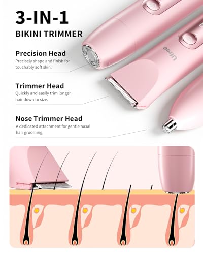 Ufree Bikini Trimmer Women Electric Razors Dual Head, Pubic Body Hair Trimmer Electric Shaver for Face, Legs, Arm, Rechargeable Lady Shaver Waterproof, Summer Grooming Kit, Gifts for Her - Image 3