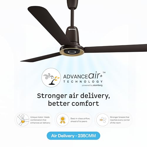 Image of atomberg Studio Nexus 1200mm BLDC Ceiling Fan with Remote Control | BEE 5-star | New Blade Design | High Air Delivery with Moonbeam Light | Low noise | 5 Year Warranty | Blaze Brown