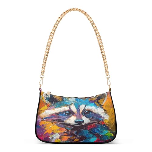Shoulder Bags for Women Colorful Raccoon Tote HandBag Shoulder Bags purse with Chain Zipper Closure
