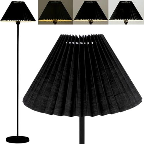 Gimpo, Luminária Piso Chão Coluna 148cm Metal Cúpula Plissada Gimpo KJTD-720 Cor:Preto