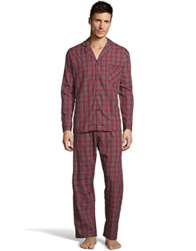 Hanes - Mens Woven Plaid Pajamas, Red 40290-Medium-FBA