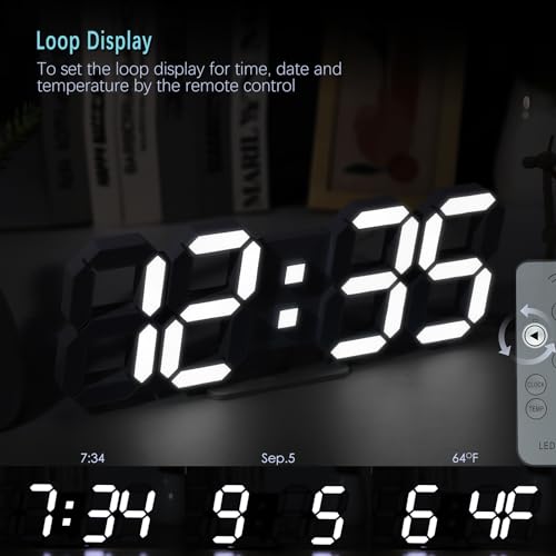 Image of KOSUMOSU Wall Clock 15 inch 3D LED Digital Clock for Bedroom,Large Digital Wall Clock for Living Room Decor,Modern Aesthetic Led Clock with Remote Control