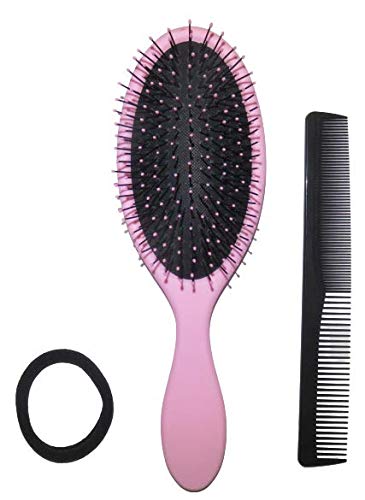 3 Piece Hair Brush Set: Ultra-soft nylon bristles personal massaging hair brush, for Men, Woman & Kids Great On Straight, Curly, Wet or Dry Hair. Styling Comb. Ouchless Cotton Stretch Ponytail Holder.