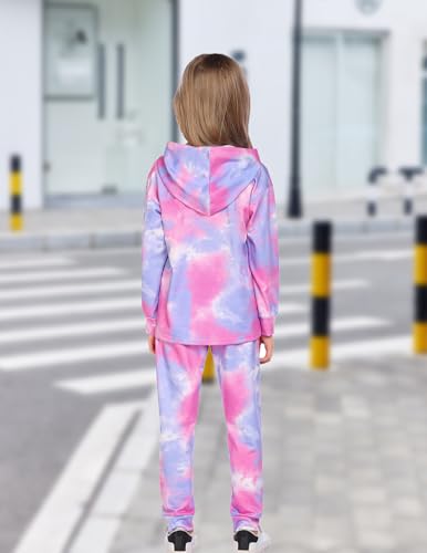 Arshiner Girl's 2 Piece Tie-dye Pullover Hooded Sweatshirt Set Sweatsuits and Sweatpants4
