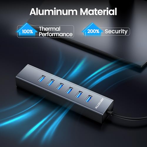 Image of 4FT USB to Ethernet Adapter, 7-in-1 USB Hub 3.0 Multiport Adapter with Ethernet 1Gbps & 6 USB 3.0 Port, USB Ethernet Adapter for Desktop, Laptop, MacBook, XPS Windows