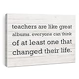 Motivational Teacher Quote Canvas Wall Art Decor Teachers are Like Great Albums Poster Painting Framed Rustic Print for Home Office Decor 12 X 15 inch, Teacher Appreciation Gift