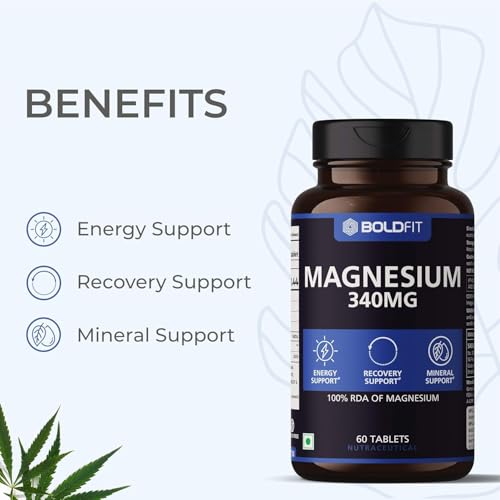 Boldfit Magnesium Supplements for Men & Women 440mg with Magnesium Oxide For Recovery Support, Relaxation & Energy Support - 100% RDA Of Magnesium - 60 Vegetarian Tablets, Brown