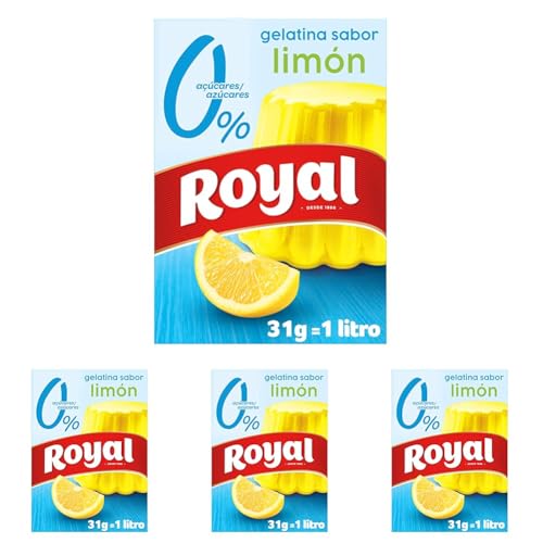 Royal Gelatina Sabor Limón 0%, Preparado en Polvo Sin Azúcar, Pack 31 g (Paquete de 4)