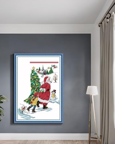 Image of CaptainCrafts Cross Stitch Kits, Counted Christmas Stockings Cross Stitch Unpreprint Fabrics Embroidery Kit Christmas Style Kits for Adults Beginners (Unpreprint 14CT, Ice-Skating Santa Claus)
