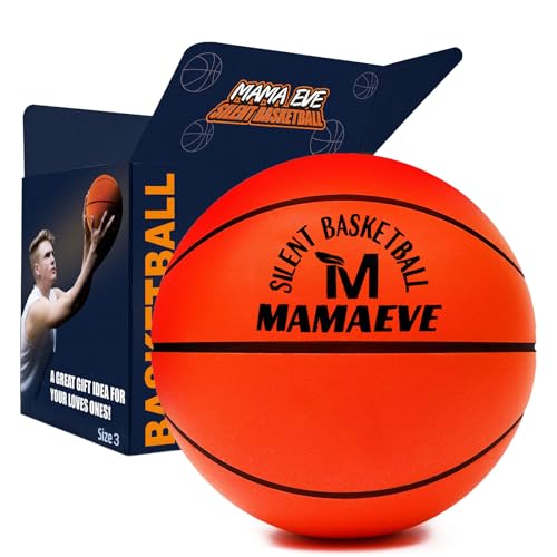 MAMA EVE Silent Basketball Size 5-Size 3 New Upgraded Grooved Airless Indoor Basketball Real Feel & Bounce Like Official Ball Quiet Dribbling Indoor Training(Yellow Size 3)