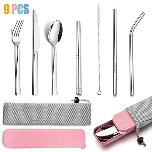 Portable Travel Utensils with Case, HaWare Stainless Steel Silverware Set for Camping Office
