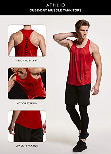 Athlio Men's Dry Fit Muscle Workout Tank Tops, Y-Back Bodybuilding Gym Shirts, Athletic Fitness Tank Top, Cube Tank Top 3Pack Blue/Red/Neon Green, X-Large #TOP5