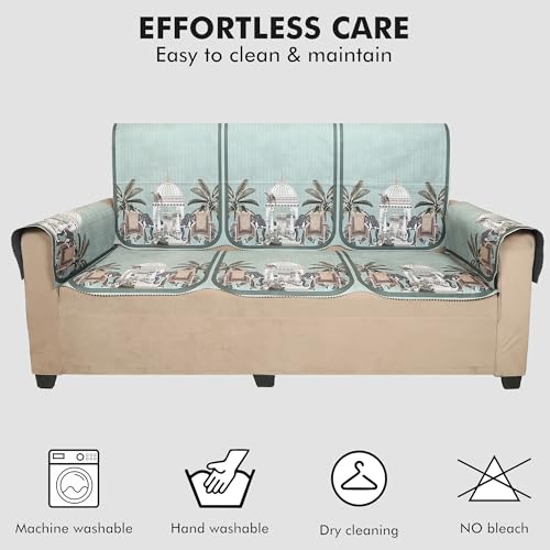 Image of Velvet Single Seater Sofa Cover with 2 Seat and Back Covers - Elephant Dome Design - Washable Fabric - Stylish Sofa Cover for Modern Living Room (Green, 1 Seater Without Arm Covers)