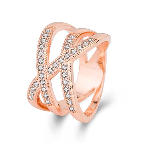 Fashion Rose Gold Overlapping Rings For Women Intertwined Crossover Statement X Ring Cross Ring Cubic Zirconia Ring Engagement Promise Band Wedding Rings for Women Gifts