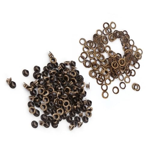 Akozon 100 Ojales de Metal Pequeños con Arandelas para Costura de Manualidades de Cuero, Kit de 100 Ojales de Latón Antiguo con Arandelas de 5 Mm de Diámetro Interior para Manualidades de Cuero (5 mm)